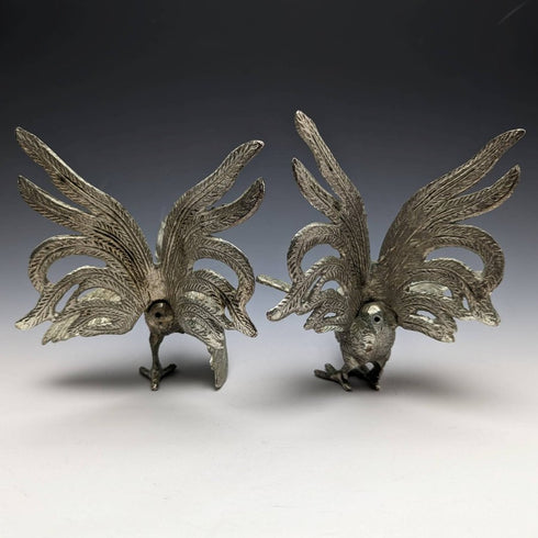 British Vintage Pewter Chicken Figurine Pair